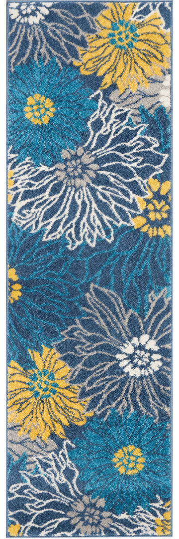 10' Blue Floral Power Loom Runner Rug