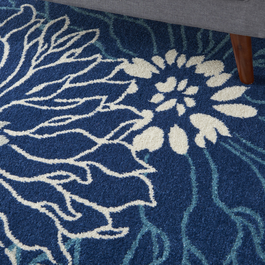 2' X 3' Blue And Ivory Floral Power Loom Area Rug