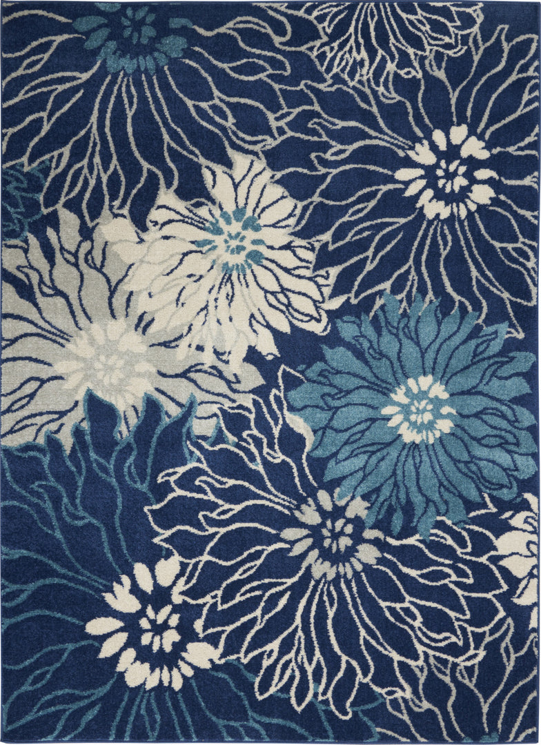 2' X 3' Blue And Ivory Floral Power Loom Area Rug