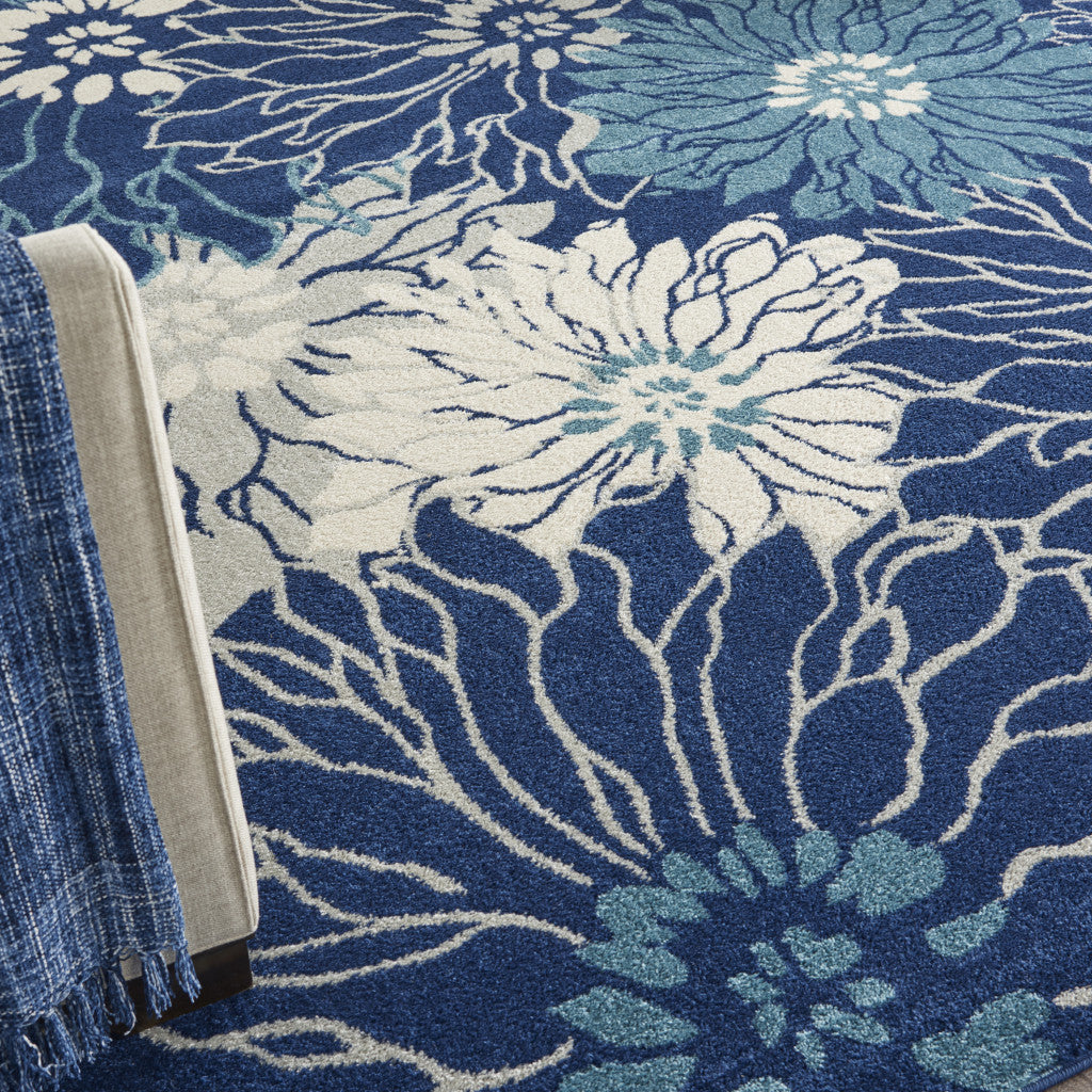 2' X 3' Blue And Ivory Floral Power Loom Area Rug