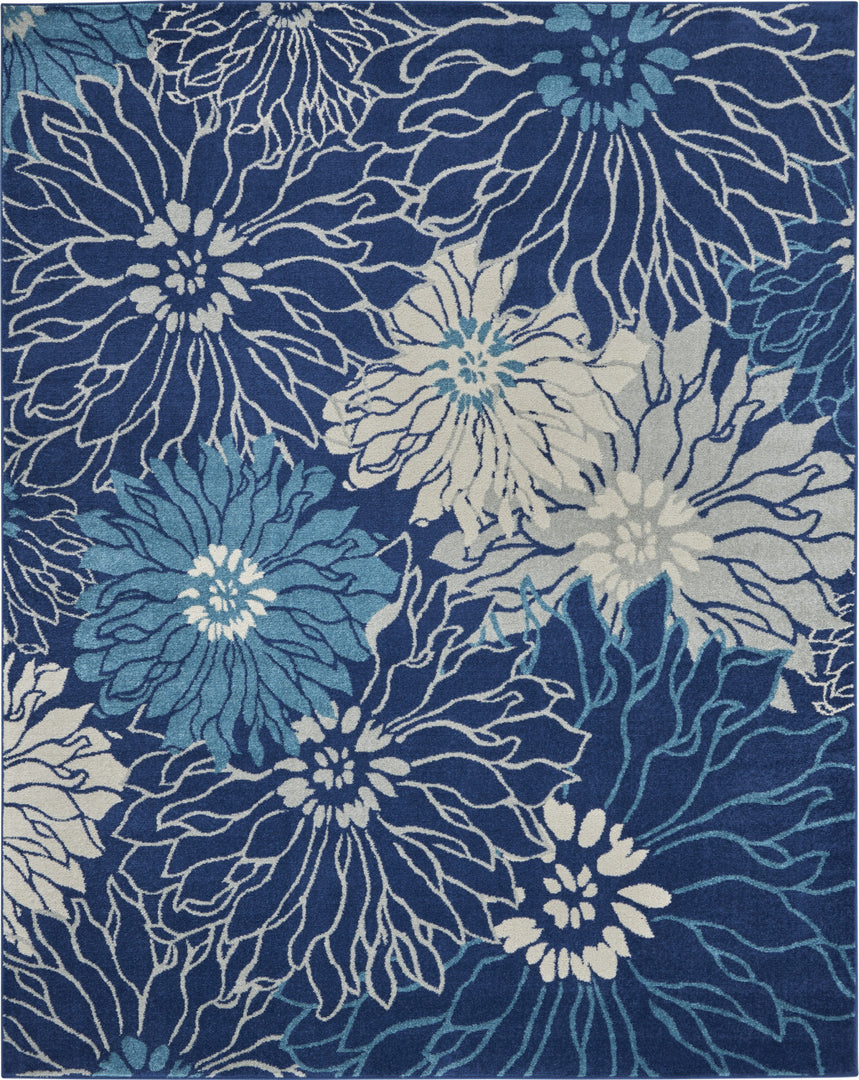 2' X 3' Blue And Ivory Floral Power Loom Area Rug