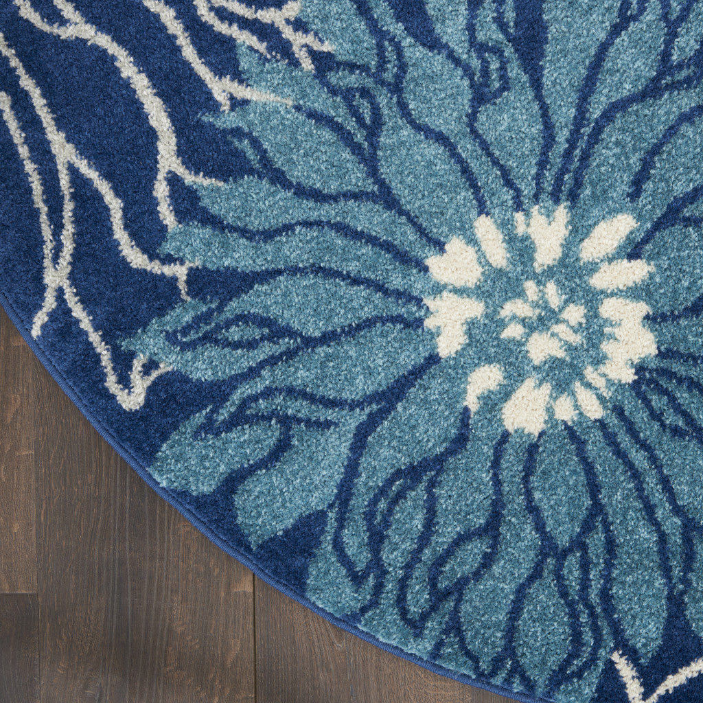 2' X 3' Blue And Ivory Floral Power Loom Area Rug