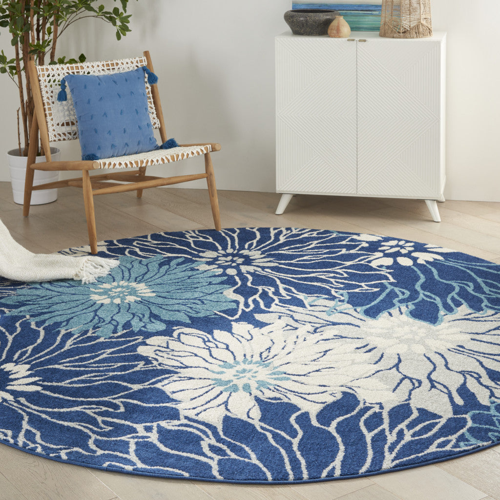 2' X 3' Blue And Ivory Floral Power Loom Area Rug