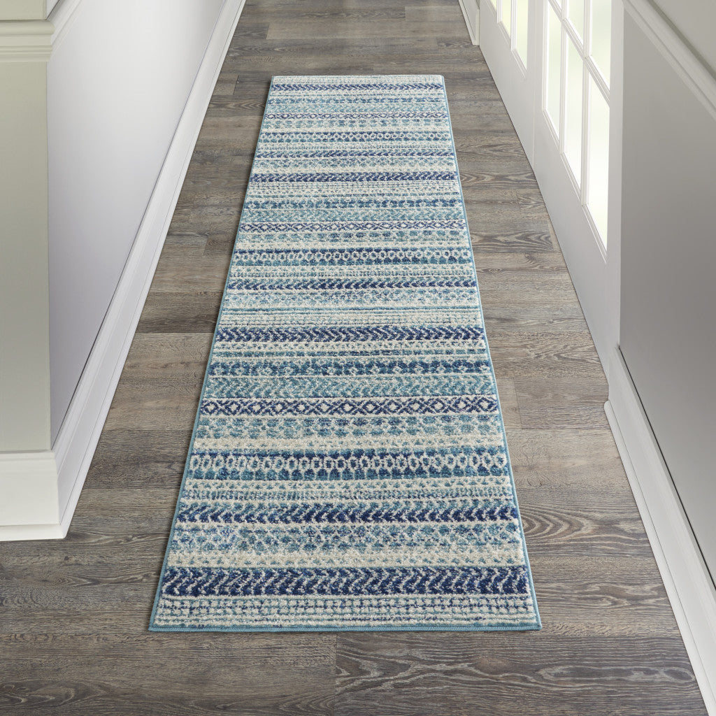 2' X 3' Blue and Ivory Striped Power Loom Area Rug