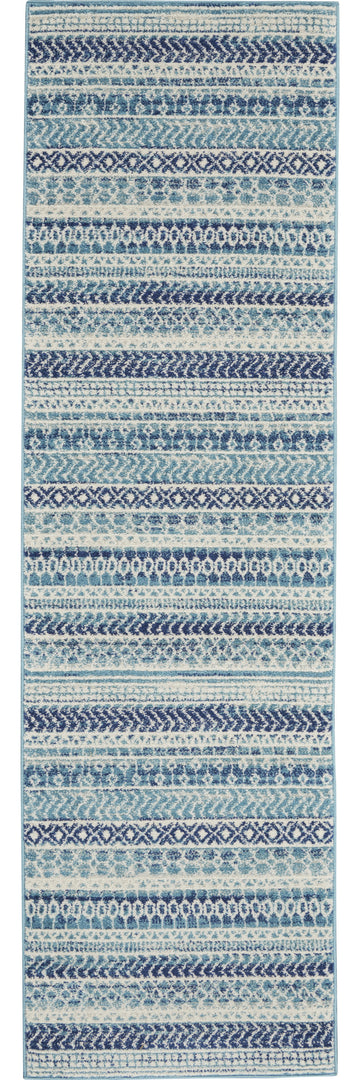 2' X 3' Blue and Ivory Striped Power Loom Area Rug