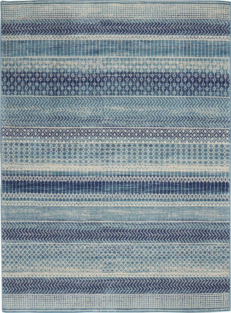 2' X 3' Blue and Ivory Striped Power Loom Area Rug