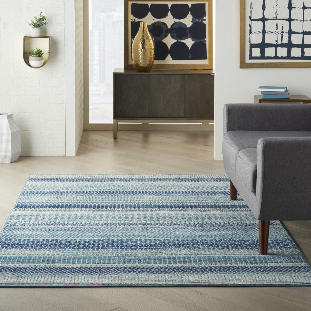 2' X 3' Blue and Ivory Striped Power Loom Area Rug