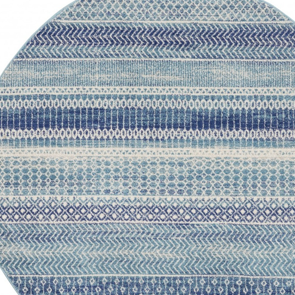 2' X 3' Blue and Ivory Striped Power Loom Area Rug