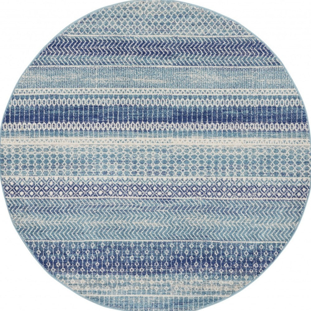 2' X 3' Blue and Ivory Striped Power Loom Area Rug