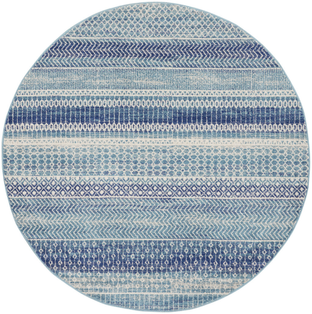 2' X 3' Blue and Ivory Striped Power Loom Area Rug