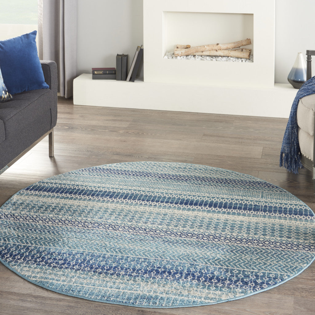 2' X 3' Blue and Ivory Striped Power Loom Area Rug