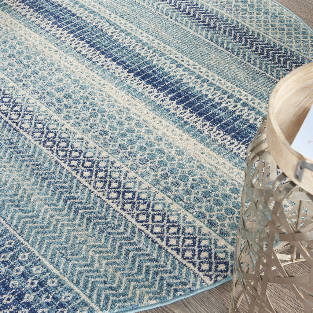 2' X 3' Blue and Ivory Striped Power Loom Area Rug