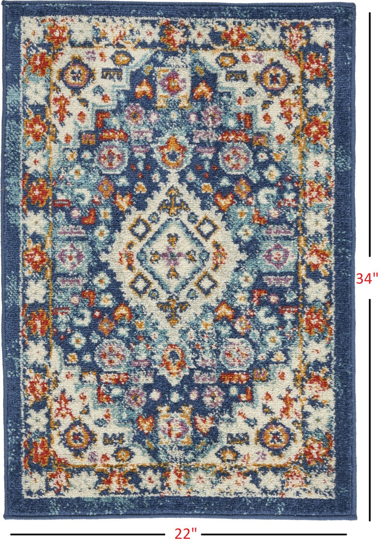 2' X 3' Blue And Ivory Medallion Scatter Rug