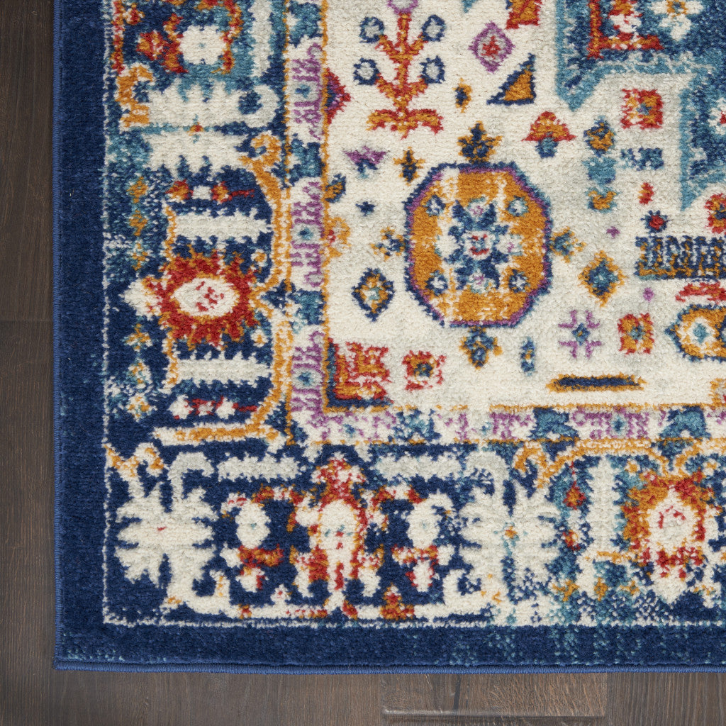 2' X 3' Blue And Ivory Medallion Scatter Rug