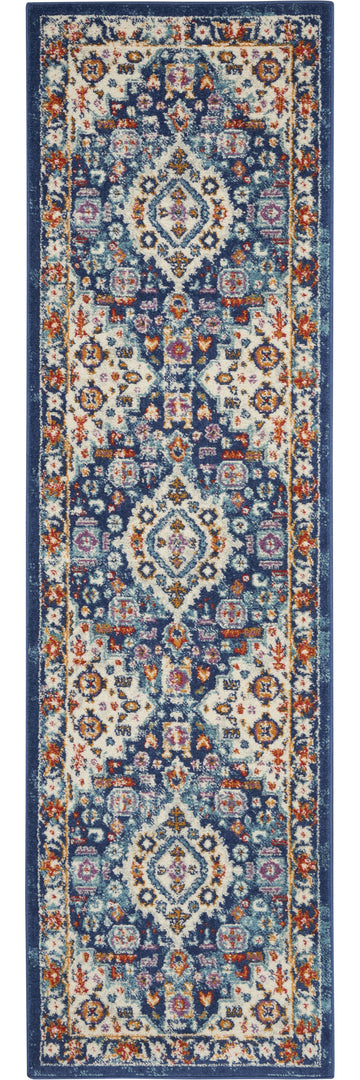 2' X 3' Blue And Ivory Medallion Scatter Rug