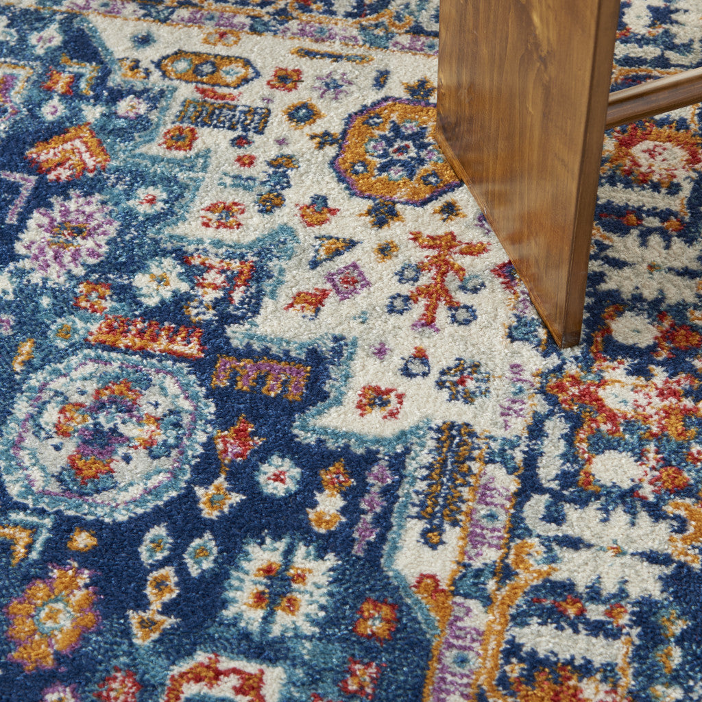 2' X 3' Blue And Ivory Medallion Scatter Rug