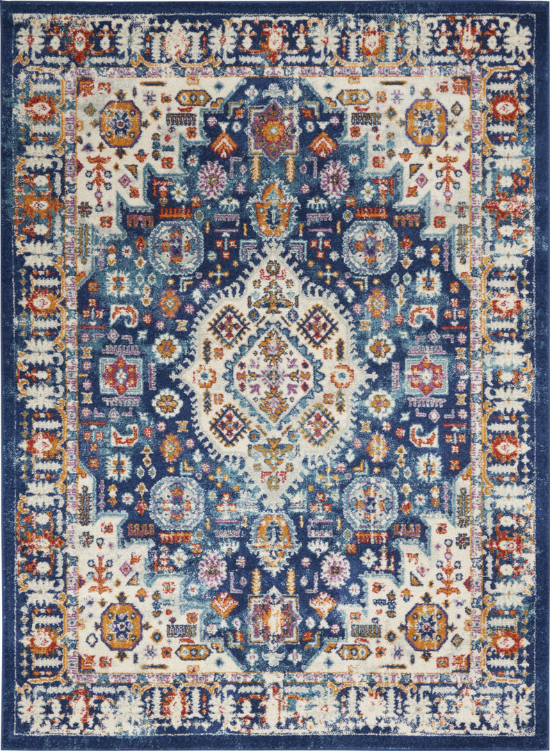 2' X 3' Blue And Ivory Medallion Scatter Rug