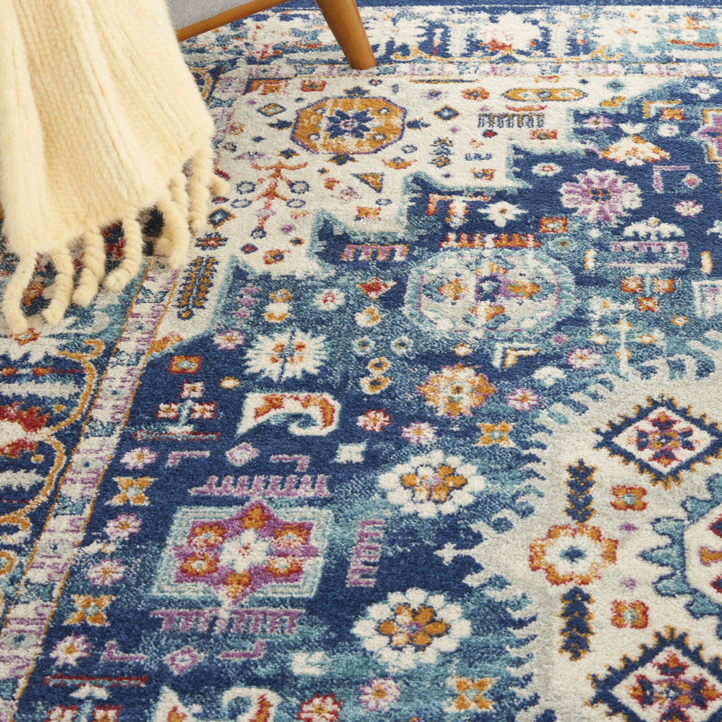 2' X 3' Blue And Ivory Medallion Scatter Rug