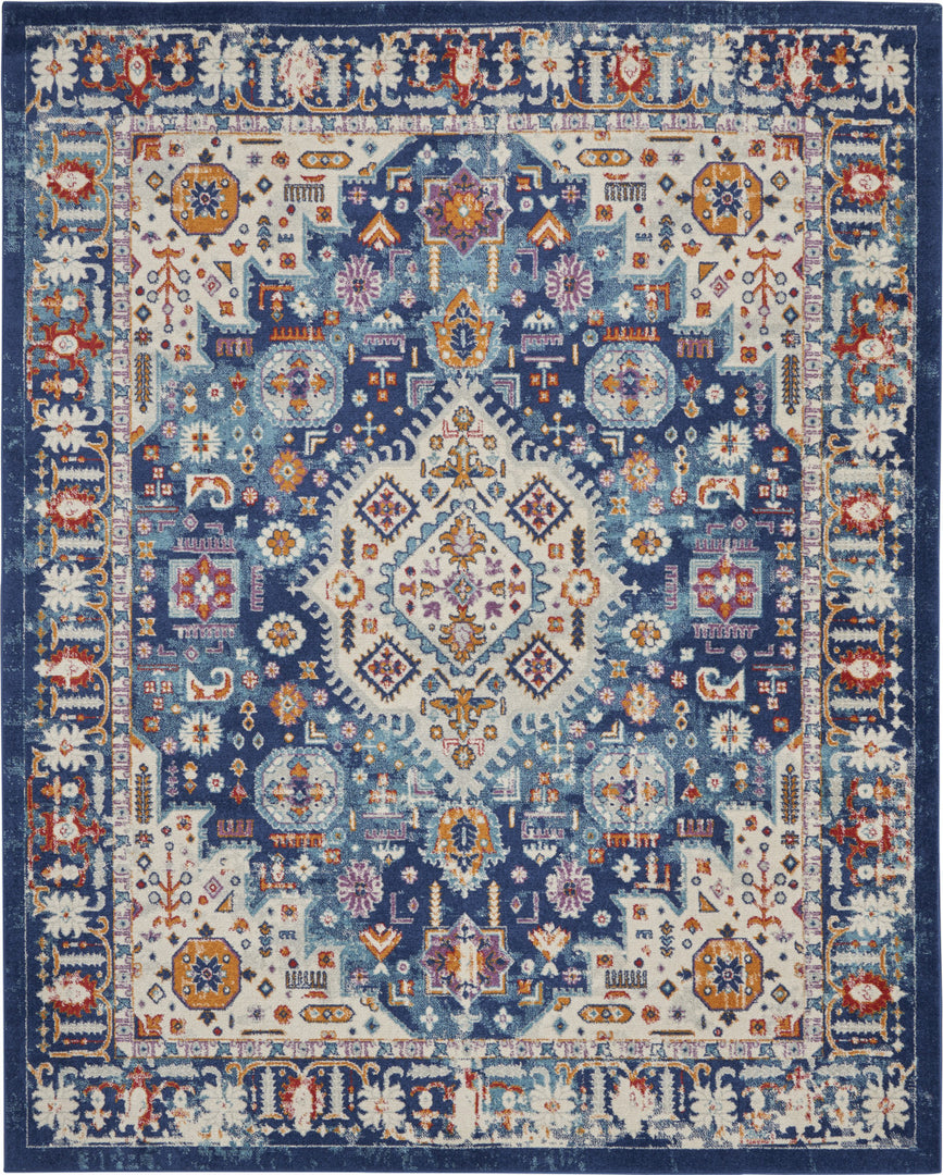 2' X 3' Blue And Ivory Medallion Scatter Rug