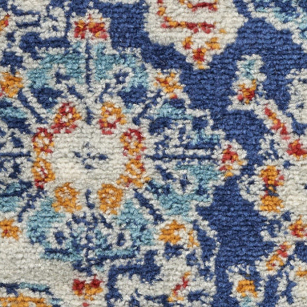 2' X 3' Blue And Ivory Floral Power Loom Area Rug