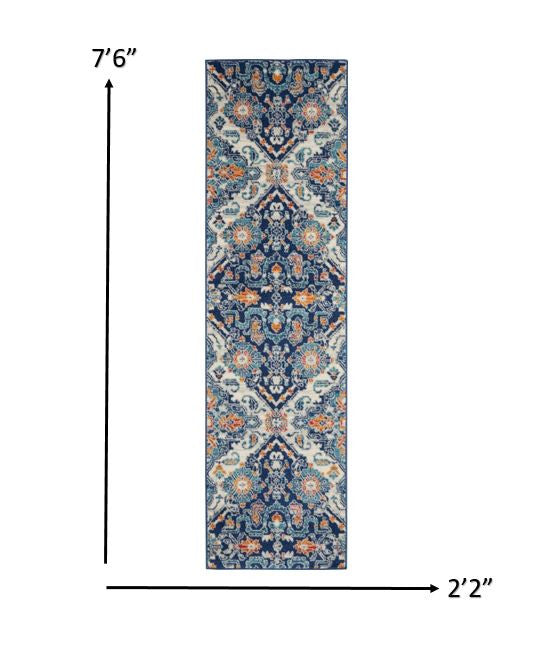 2' X 3' Blue And Ivory Floral Power Loom Area Rug