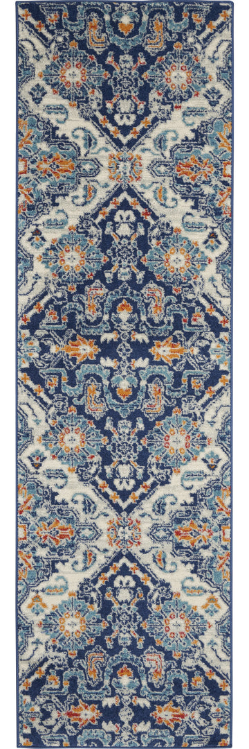 2' X 3' Blue And Ivory Floral Power Loom Area Rug