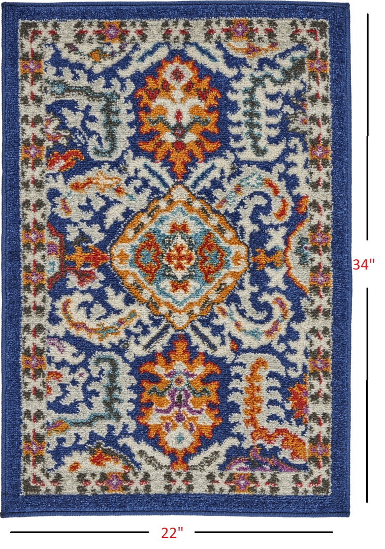 2' X 3' Blue And Ivory Power Loom Area Rug