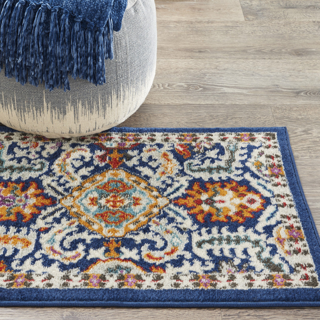 2' X 3' Blue And Ivory Power Loom Area Rug