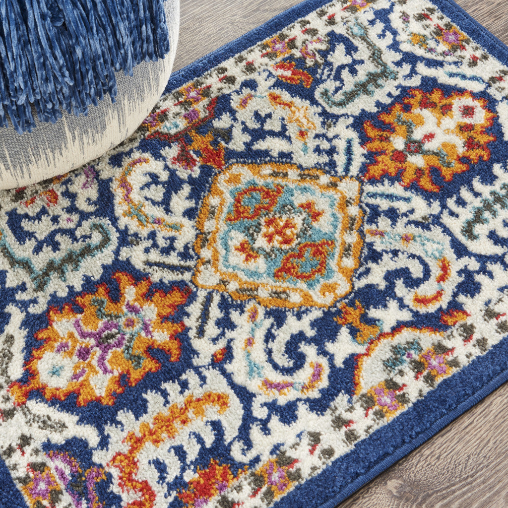 2' X 3' Blue And Ivory Power Loom Area Rug