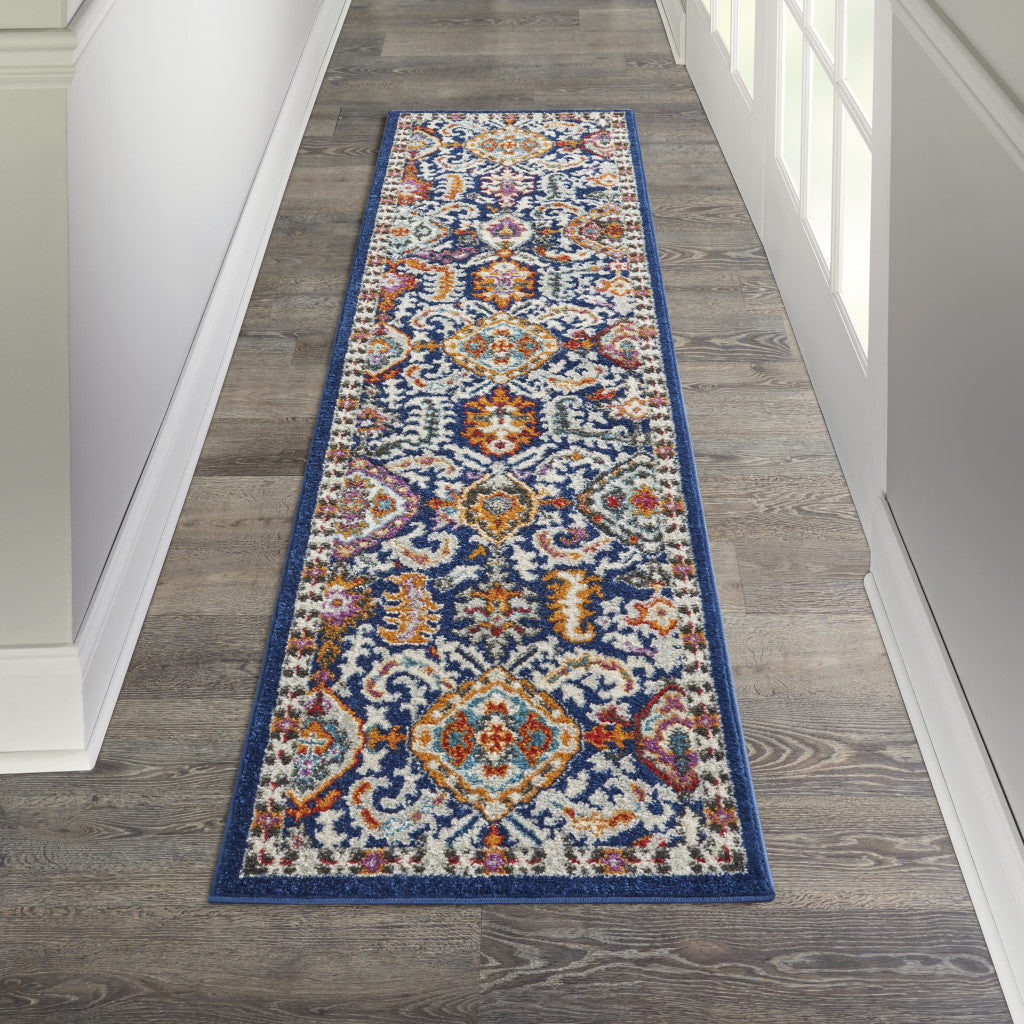 2' X 3' Blue And Ivory Power Loom Area Rug