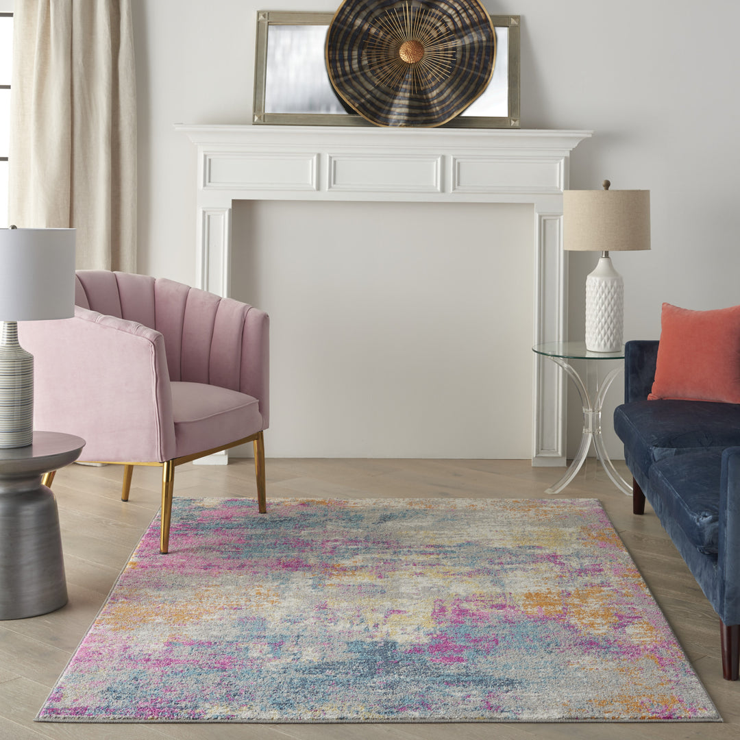 2' X 3' Blue And Pink Abstract Power Loom Area Rug