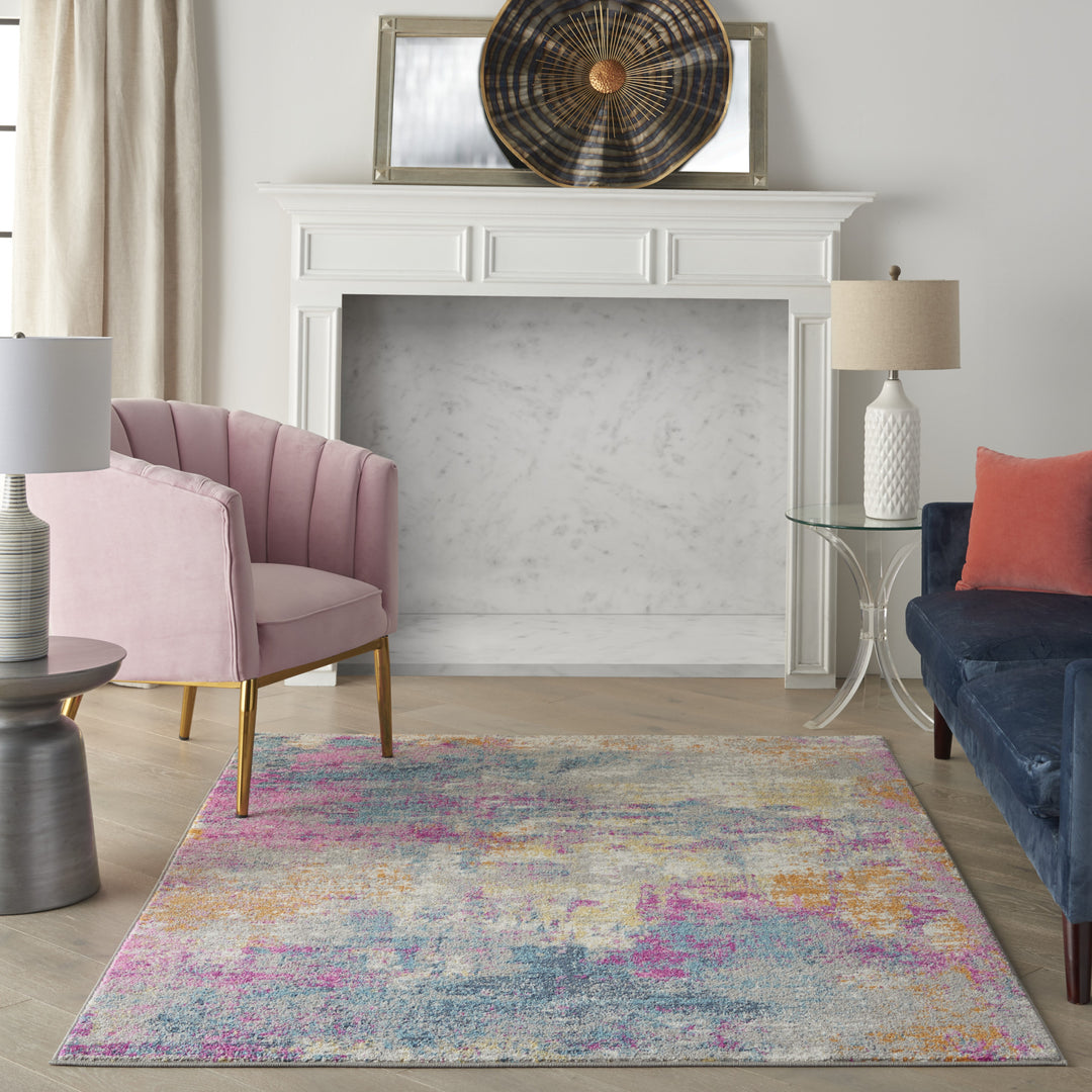 2' X 3' Blue And Pink Abstract Power Loom Area Rug