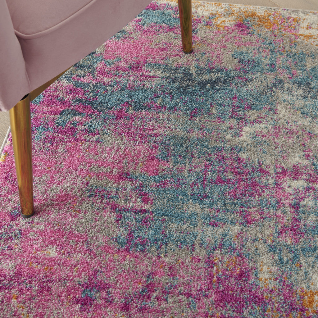 2' X 3' Blue And Pink Abstract Power Loom Area Rug