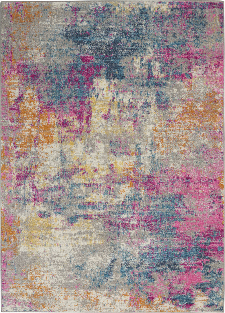 2' X 3' Blue And Pink Abstract Power Loom Area Rug