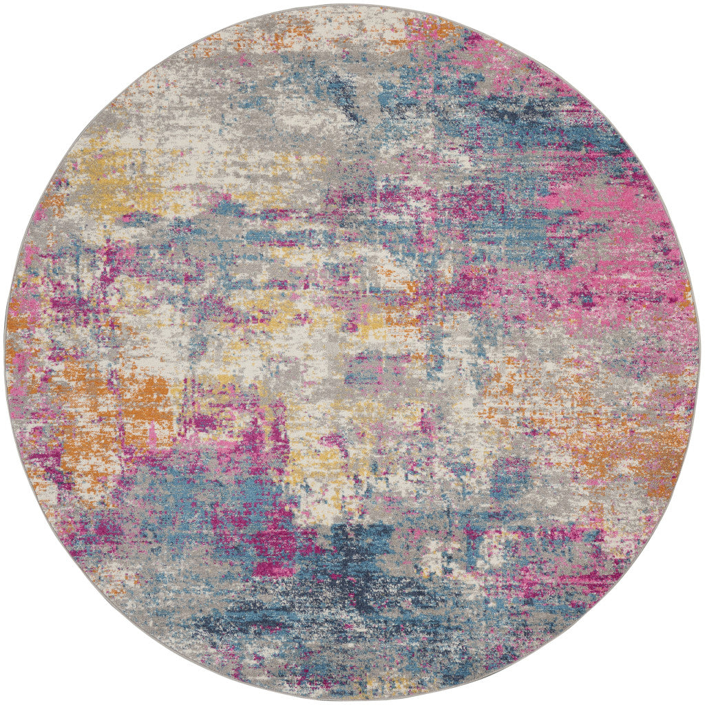 2' X 3' Blue And Pink Abstract Power Loom Area Rug