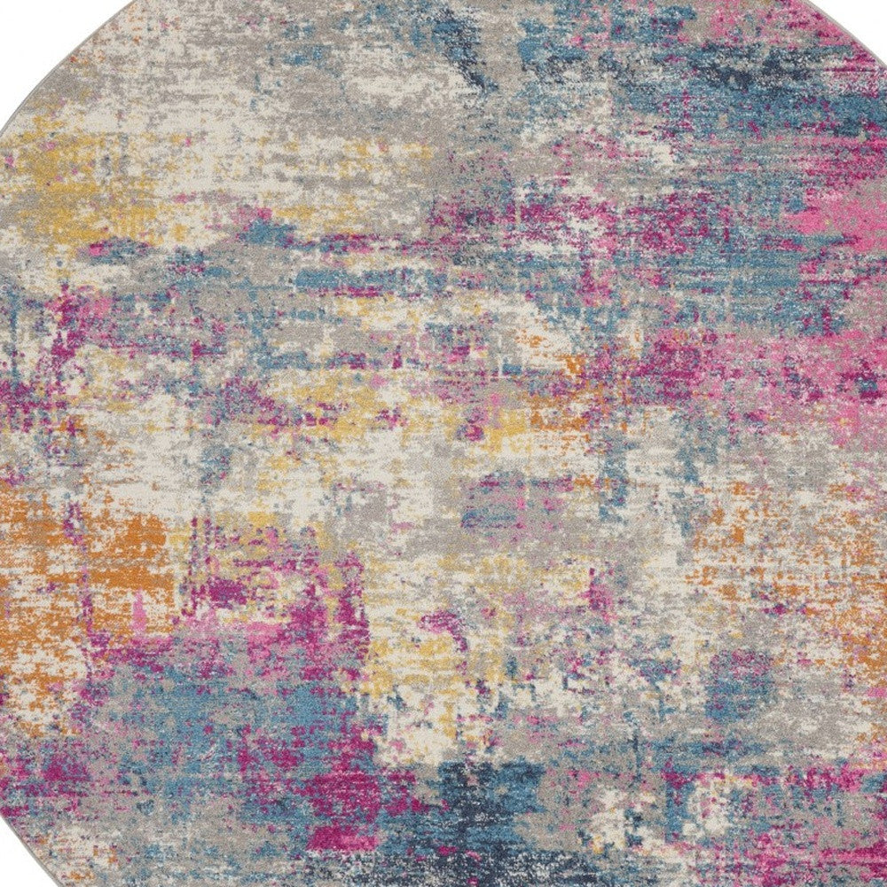 2' X 3' Blue And Pink Abstract Power Loom Area Rug