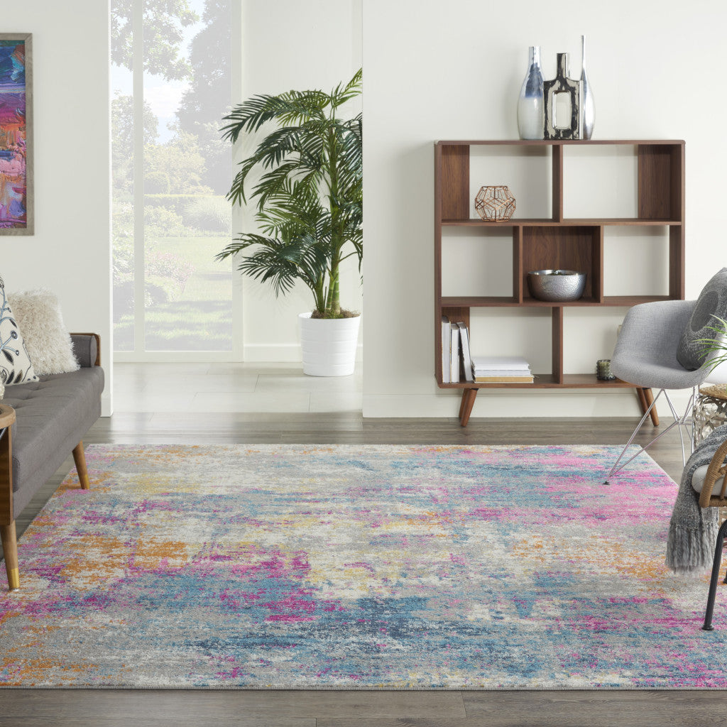 2' X 3' Blue And Pink Abstract Power Loom Area Rug