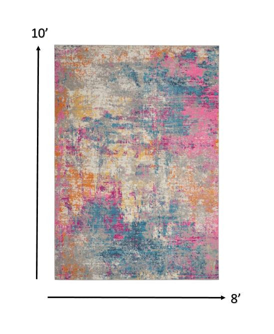 2' X 3' Blue And Pink Abstract Power Loom Area Rug