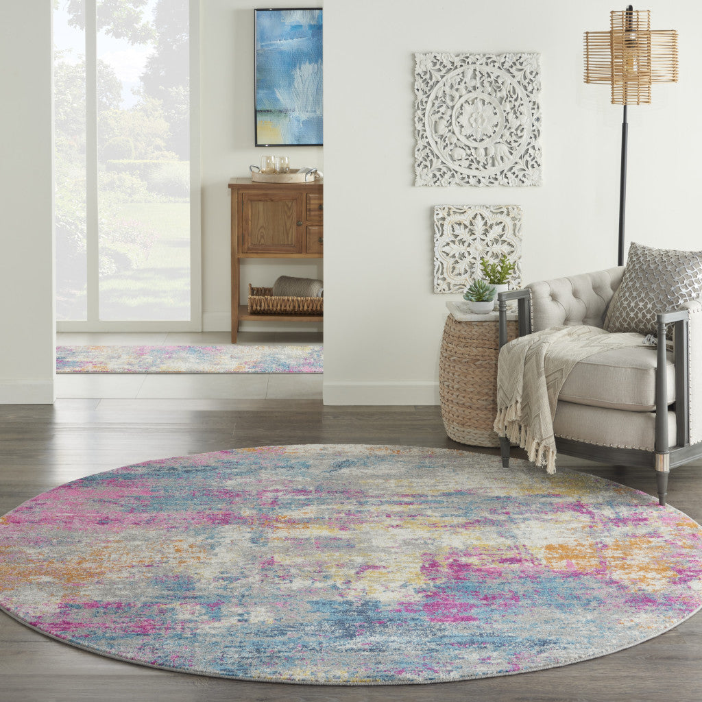 2' X 3' Blue And Pink Abstract Power Loom Area Rug