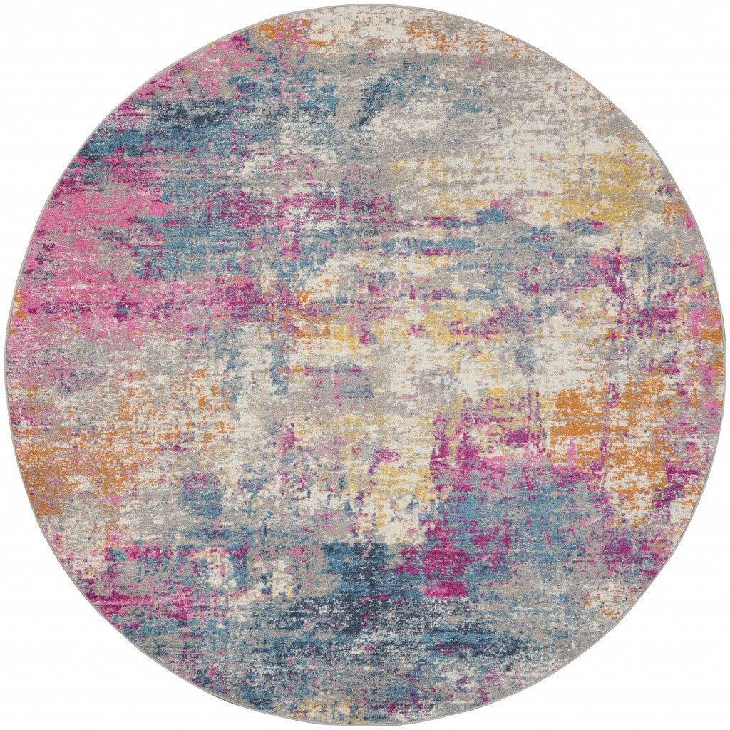 2' X 3' Blue And Pink Abstract Power Loom Area Rug