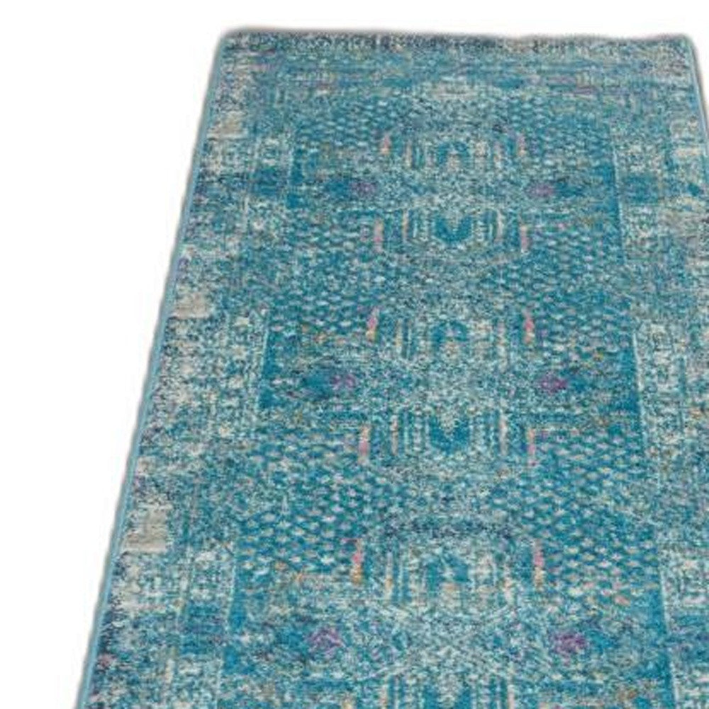 10' Blue Southwestern Power Loom Runner Rug