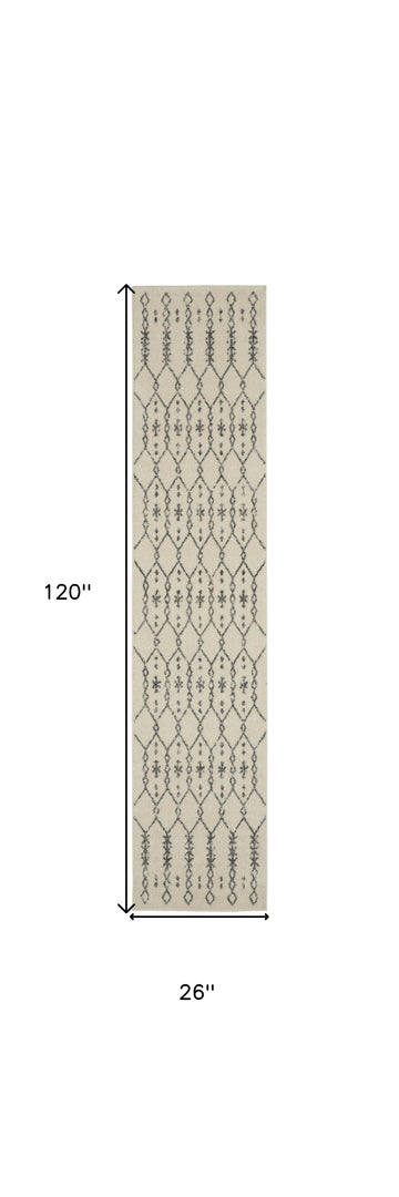 10' Gray Geometric Power Loom Runner Rug