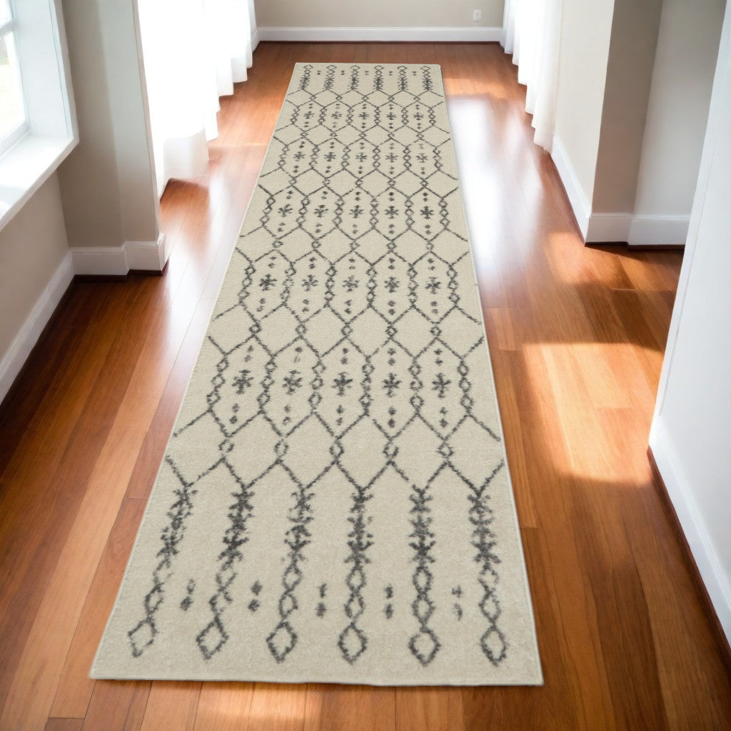 10' Gray Geometric Power Loom Runner Rug