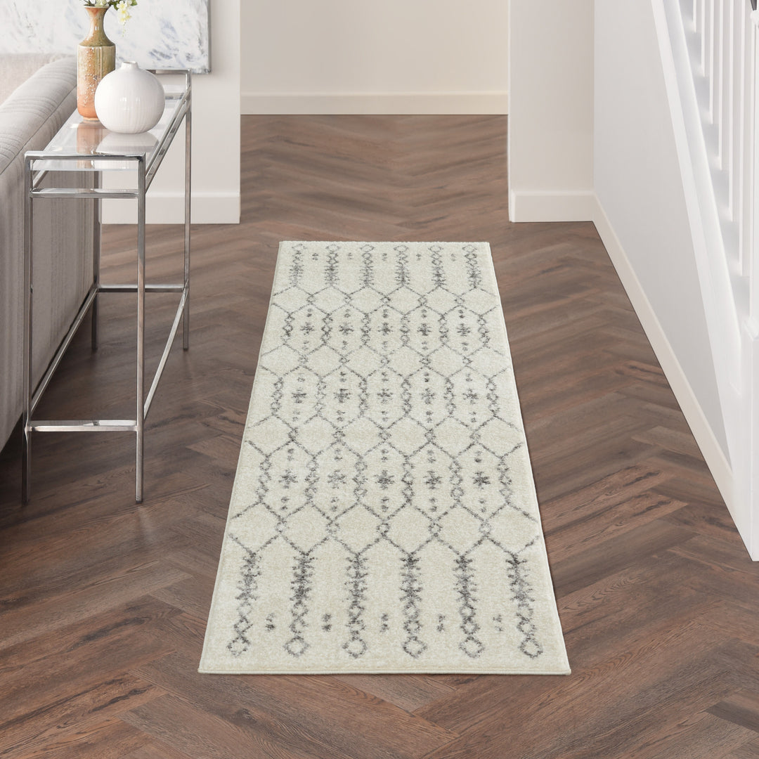 10' Gray Geometric Power Loom Runner Rug