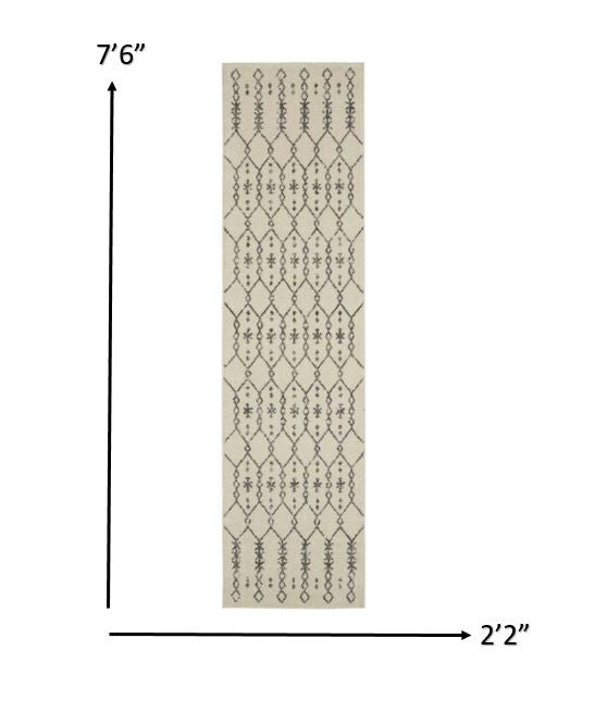 10' Gray Geometric Power Loom Runner Rug