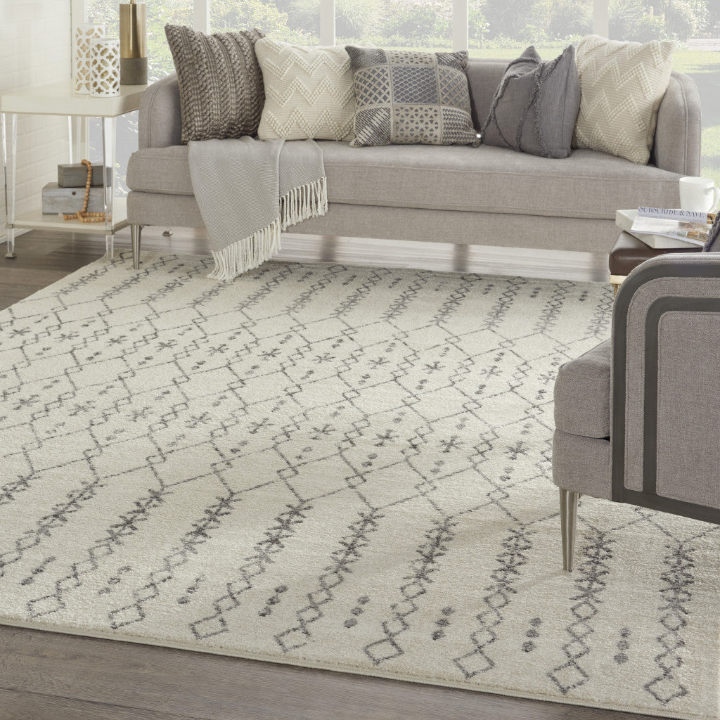 10' Gray Geometric Power Loom Runner Rug