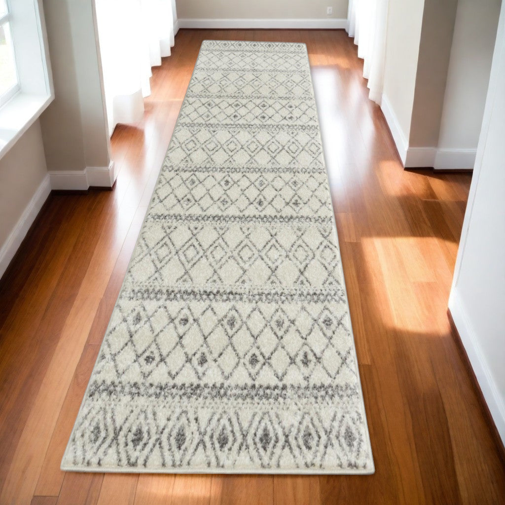 10' Gray Geometric Berber Power Loom Runner Rug