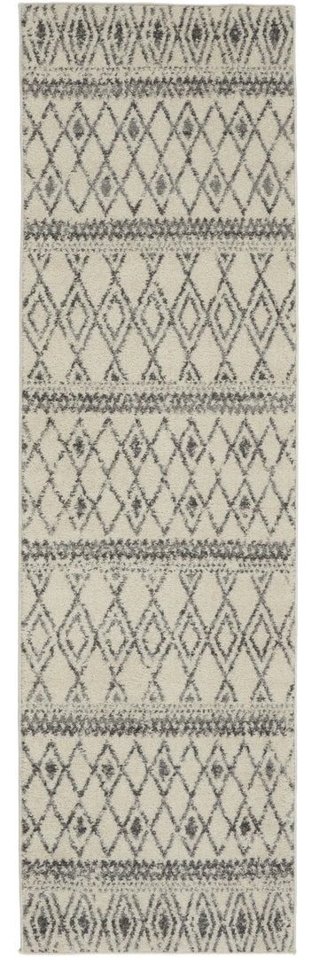 10' Gray Geometric Berber Power Loom Runner Rug