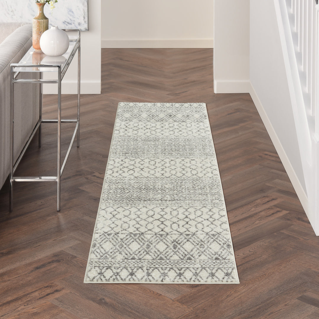 10' Gray Geometric Power Loom Runner Rug