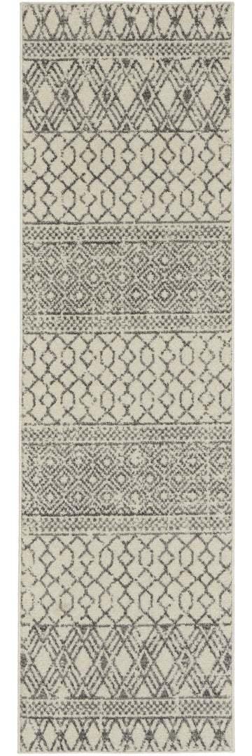 10' Gray Geometric Power Loom Runner Rug